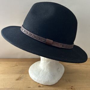 Overland Hat  Black Wool w Leather Band Crushable Outback Outdoor Sz L /57 cm